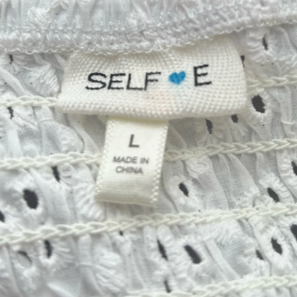 🆕SELF E Embroidered White Eyelet Tie-Strap Mini Dress Size L Cotton Summer - Picture 12 of 15